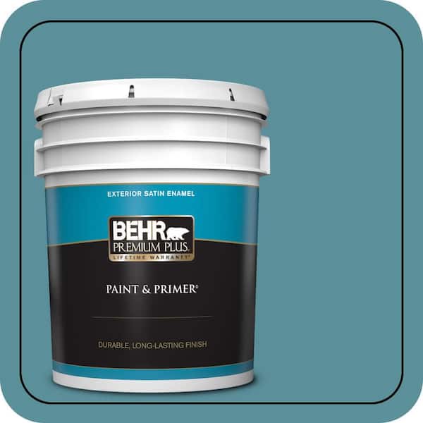 BEHR PREMIUM PLUS 5 gal. Home Decorators Collection #HDC-AC-23A Cabana Blue Satin Enamel Exterior Paint & Primer