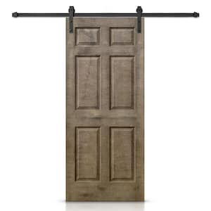 30 in. x 80 in. Vintage Brown Stain Composite MDF 6 Panel Interior Sliding Barn Door with Hardware Kit