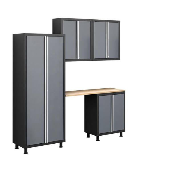 NewAge Products Bold Series 72 in. H x 82 in. W x 18 in. D 24-Gauge Welded Steel Garage Cabinet Set in Grey (5-Piece)