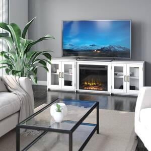 80 in. Freestanding Wooden Electric Fireplace TV Stand in White