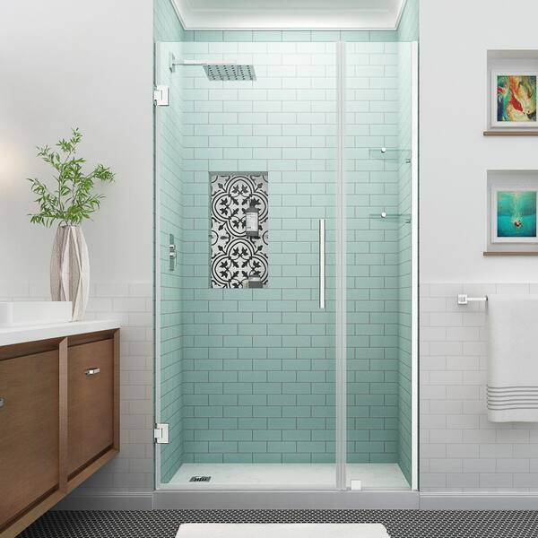 Belmore GS 39.25 in. to 40.25 in. x 72 in. Frameless Hinged Shower Door  with Glass Shelves in Chrome