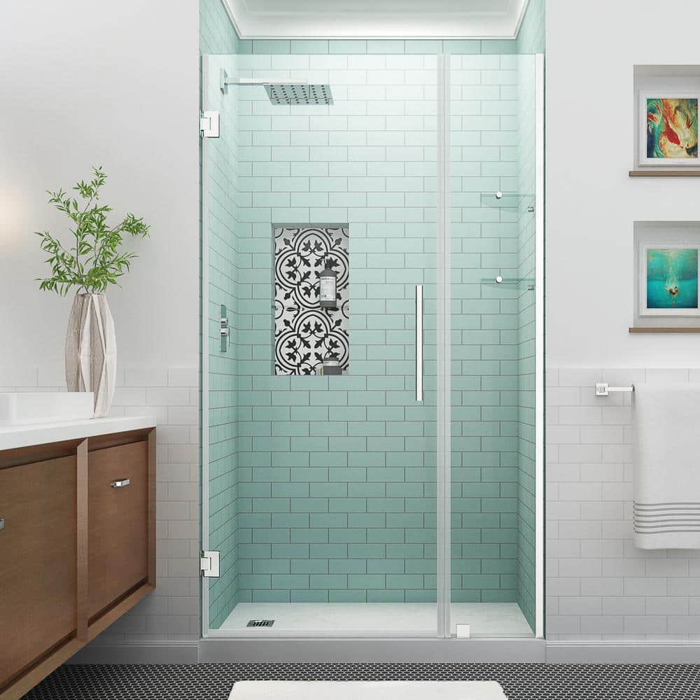 Belmore GS 42.25" - 43.25" W x 72" H Frameless Clear Tempered Glass Hinged Shower Door