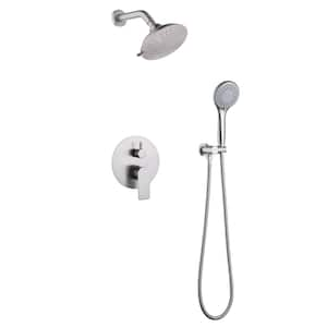 Double Handle 5-Spray Wall Mount Shower Faucet 1.8 GPM with Pressure Balance Brass Rain Shower System in. Brushed Nickel