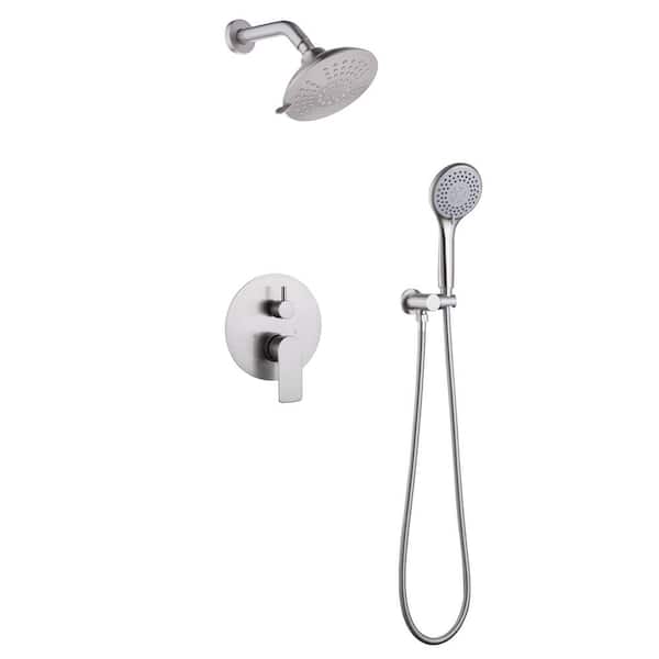 AIMADI Double Handle 5-Spray Wall Mount Shower Faucet 1.8 GPM with Pressure Balance Brass Rain Shower System in. Brushed Nickel