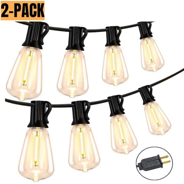 50 ft. 25-Shatterproof Bulbs Plug-in Integrated LED Globe Outdoor String Lights IP65 for Patio, Backyard (2-Pack)