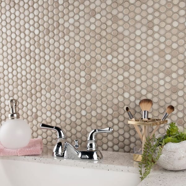 Hudson Penny Round Truffle 12 in. x 13 in. Porcelain Floor and Wall Mosaic Tile (10.5 sq. ft./Case)