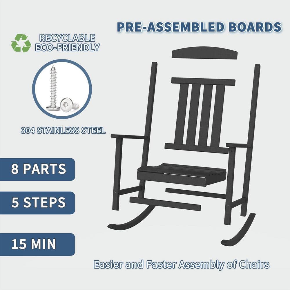 Black HDPE All Weather Outdoor Rocking Chair Set of 2