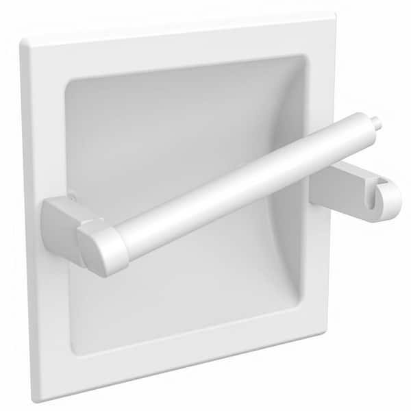 1-Pack Wall-Mount Recessed Toilet Paper Holder in White, Stainless Steel Pivoting in Wall Toilet Paper Holder