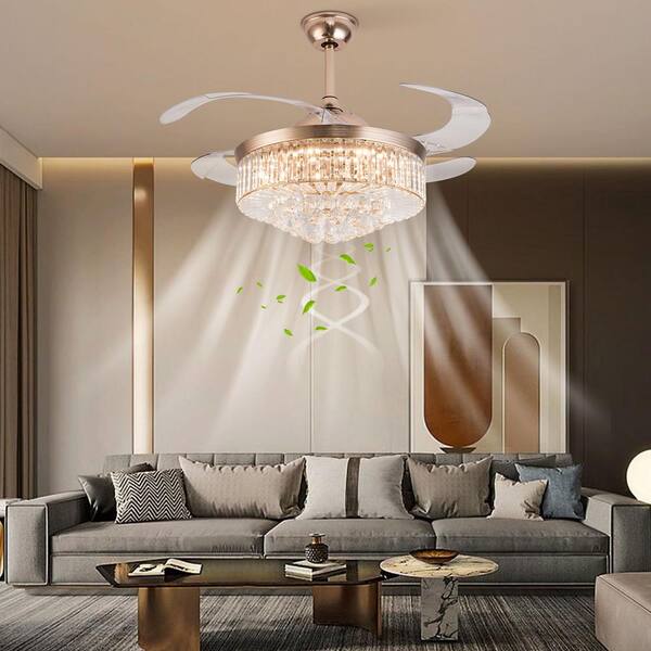 OUKANING 42 in. Integrated LED Indoor Gold Crystal Acrylic