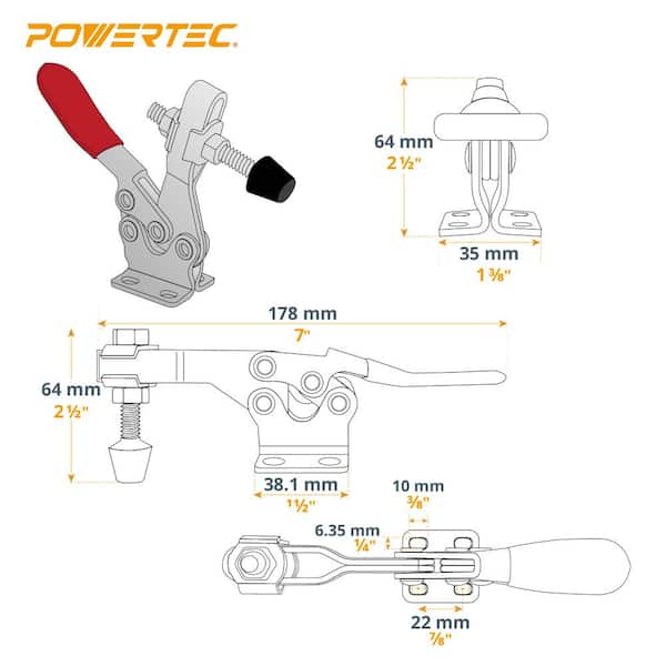 Toggle Clamps POWERTEC Vertical Hold Down Toggle Clamp Kit – 500LB Capacity With Mounting Plate For Woodworking Jigs & Fixtures Woodworking Jig Clamp Quick Release - View #9
