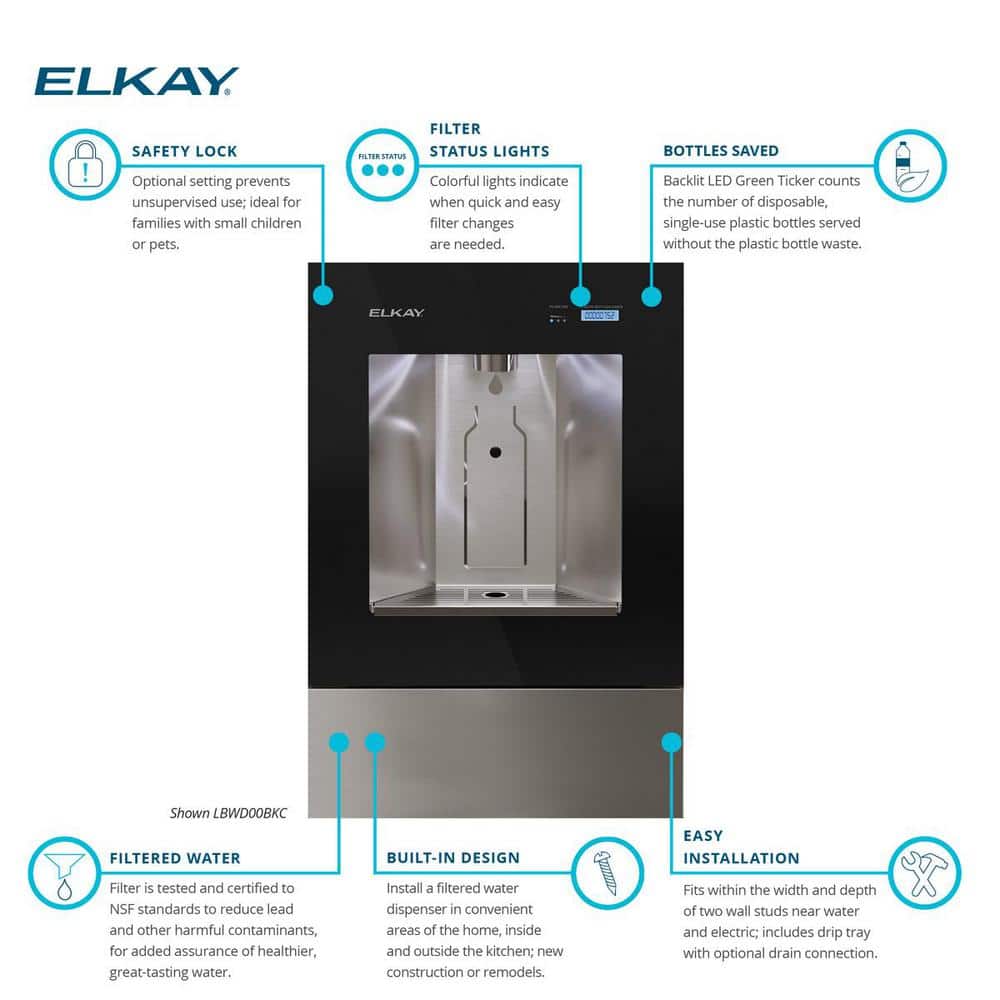 Midnight Black Stainless Steel Built-in Filtered Water Dispenser
