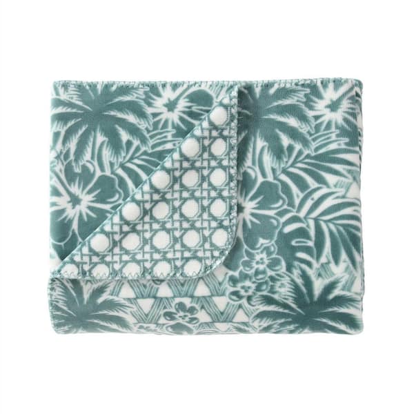 Tommy Bahama Lanikai Fronds Green 50 in. x 70 in. Flannel Throw Blanket