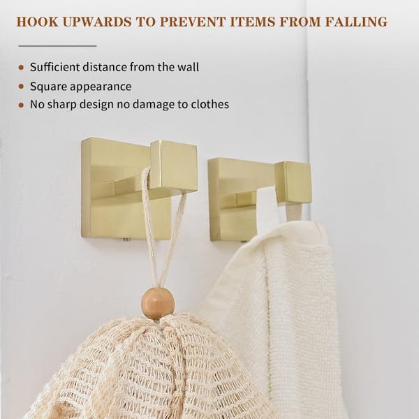 4-Piece Bath Hardware Set with Towel Bar Hand Towel Holder Toilet Paper Holder Towel Hook Modern Square in Brushed Gold