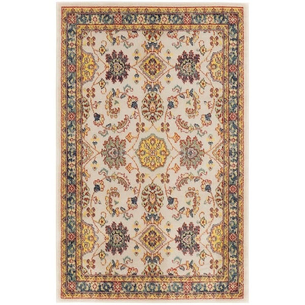 Nourison Essentials Ivory Gold 4 ft. x 6 ft. Center medallion Traditional Area Rug