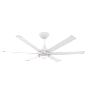 es6 - Smart Indoor/Outdoor Ceiling Fan, 60" Diameter, White, Universal Mount with 7" Ext Tube - with Downlight LED