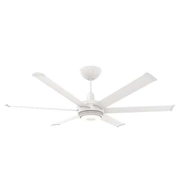 Big Ass Fans es6 - Smart Indoor/Outdoor Ceiling Fan, 60" Diameter, White, Universal Mount with 7" Ext Tube - with Downlight LED