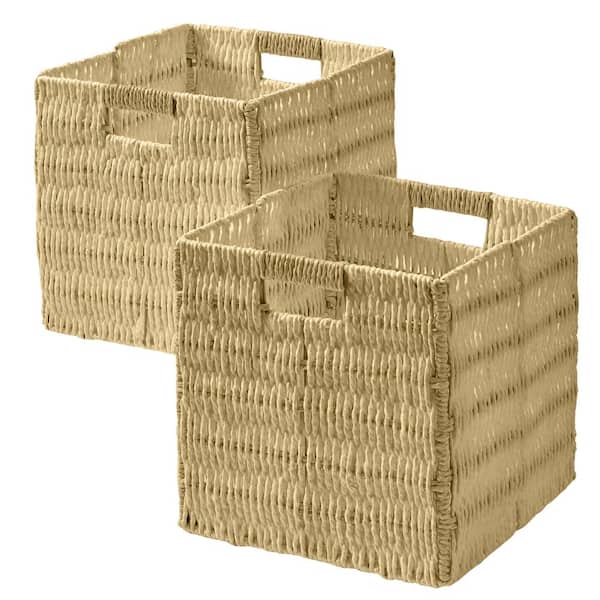 Ornavo Home Wicker Paper Storage Basket Cube Bin (Set of 2) - Taupe