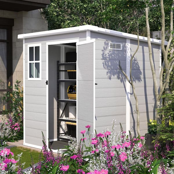 Unbranded Campcraft Gray 6 ft. W x 6 ft. D Resin Storage Shed with Lockable Door, Window, Floor, Vents (36 sq. ft. )