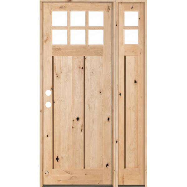 Krosswood Doors 46 in. x 96 in. Knotty Alder Right-Hand/Inswing 6-Lite Clear Glass Right Sidelite Unfinished Wood Prehung Front Door