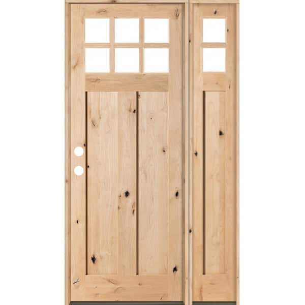 Krosswood Doors 50 in. x 96 in. Craftsman 2 Panel 6Lite Knotty Alder Unfinished Right-Hand Inswing Prehung Front Door Right Sidelite