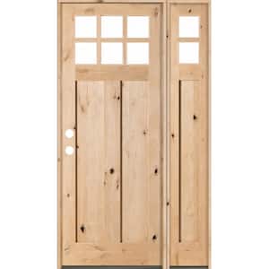 56 in. x 96 in. Craftsman Alder 2 Panel 6Lite Clear Low-E Unfinished Wood Right-Hand Prehung Front Door/Right Sidelite