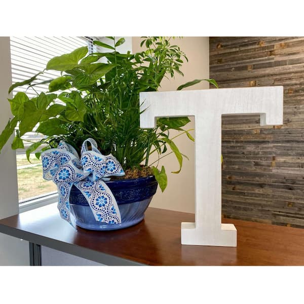 HomeRoots 16 in. Distressed White Wash Wooden Initial Letter T Specialty Sculpture