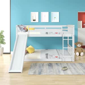 White Full over Full Bunk Bed with Slide and Ladder