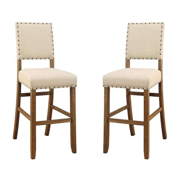 Unbranded Nathaniel 48 in. Rustic Oak High Back Wood Bar Stool with Fabric Seat (Set of 2)