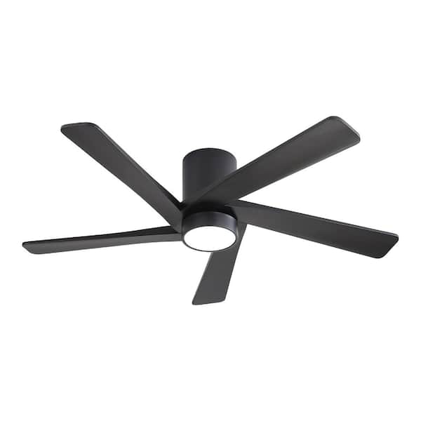 54 in. (4.5 ft.) Indoor Flush Mount Ceiling Fan, 5 Solid Wood Blades Ceiling Fan with Integrated LED, Black