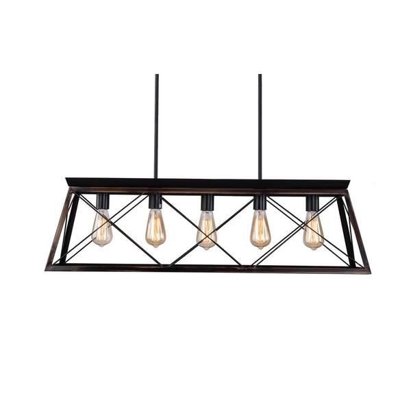 Simpol Home 5-Light Chain Adjustable Chandeliers Ceiling Lighting Fixture, Modern Rectangular Farmhouse Chandelier
