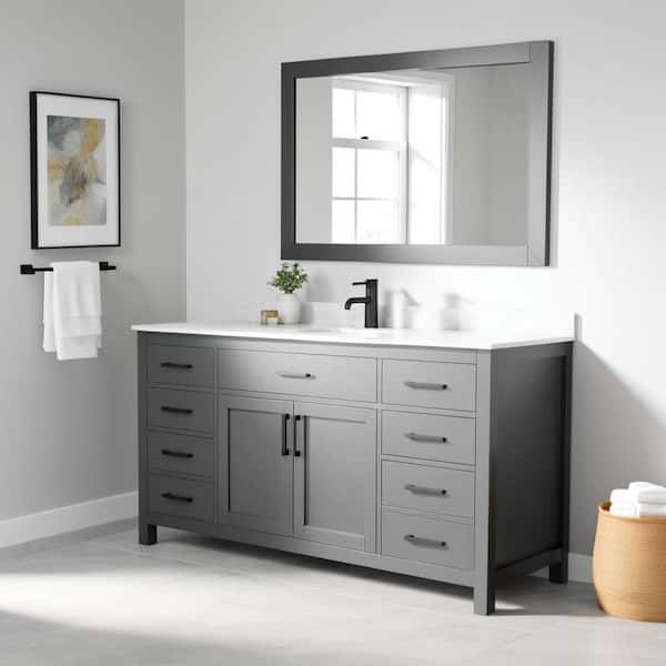 Beckett 66 in. W x 22 in. D x 35 in. H Single Sink Bathroom Vanity in Dark Gray with Carrara Cultured Marble Top