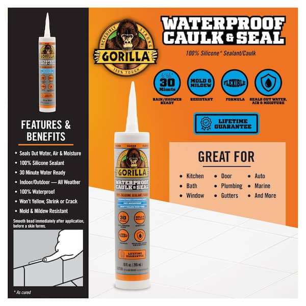 Gorilla 10 oz. Waterproof Caulk and Seal 100% Silicone