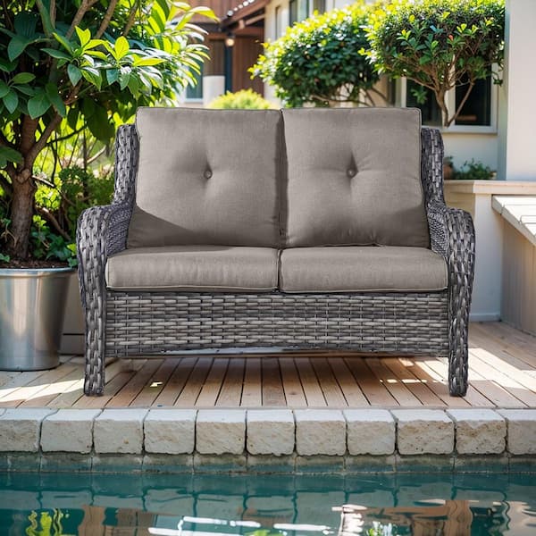 2-Seat Wicker Outdoor Loveseat Sofa Patio with CushionGuard Cushions Gray/Gray