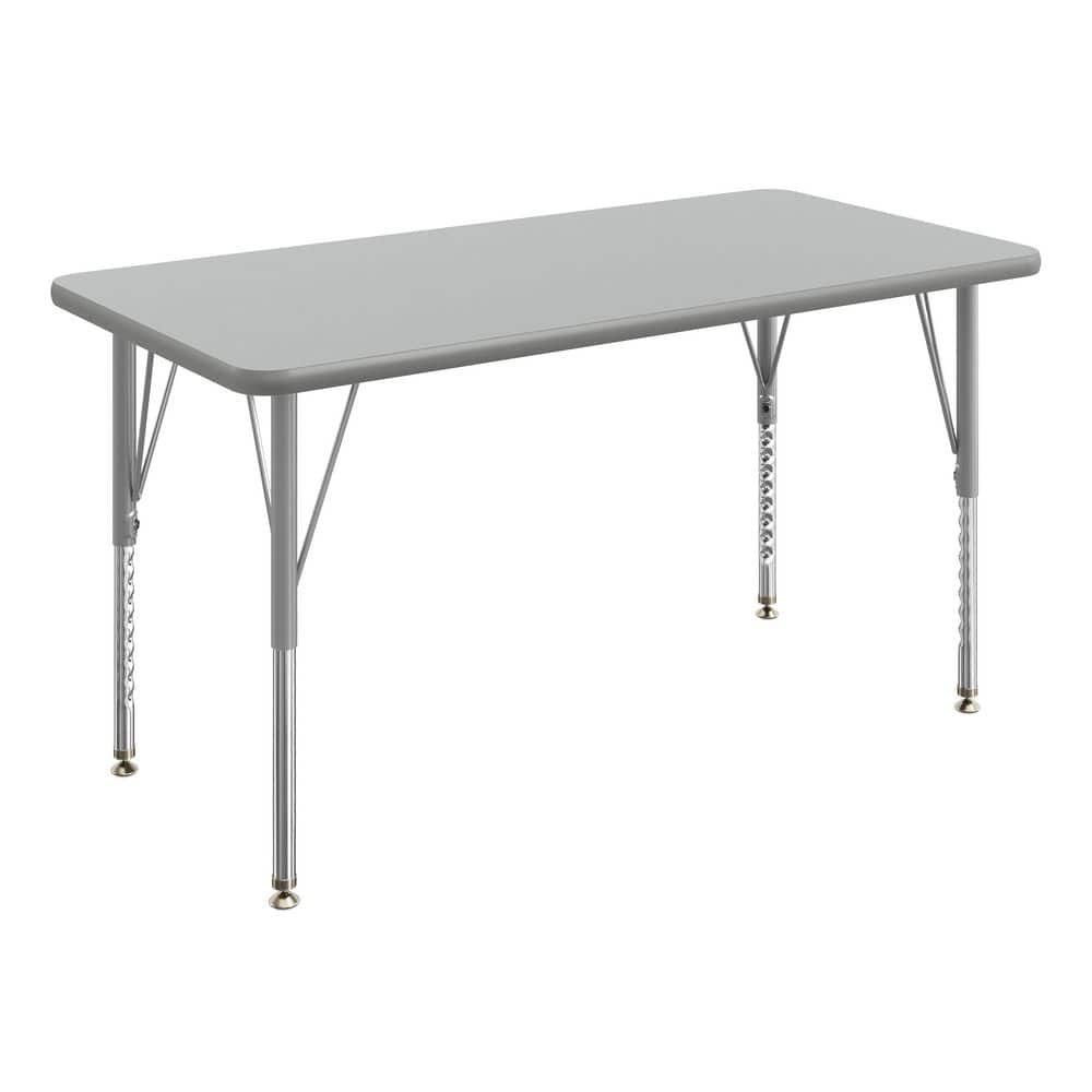 Wren Adjustable Gray Top/Silver Frame Rectangle Kids Activity Table with Thermal Laminate Top for 4
