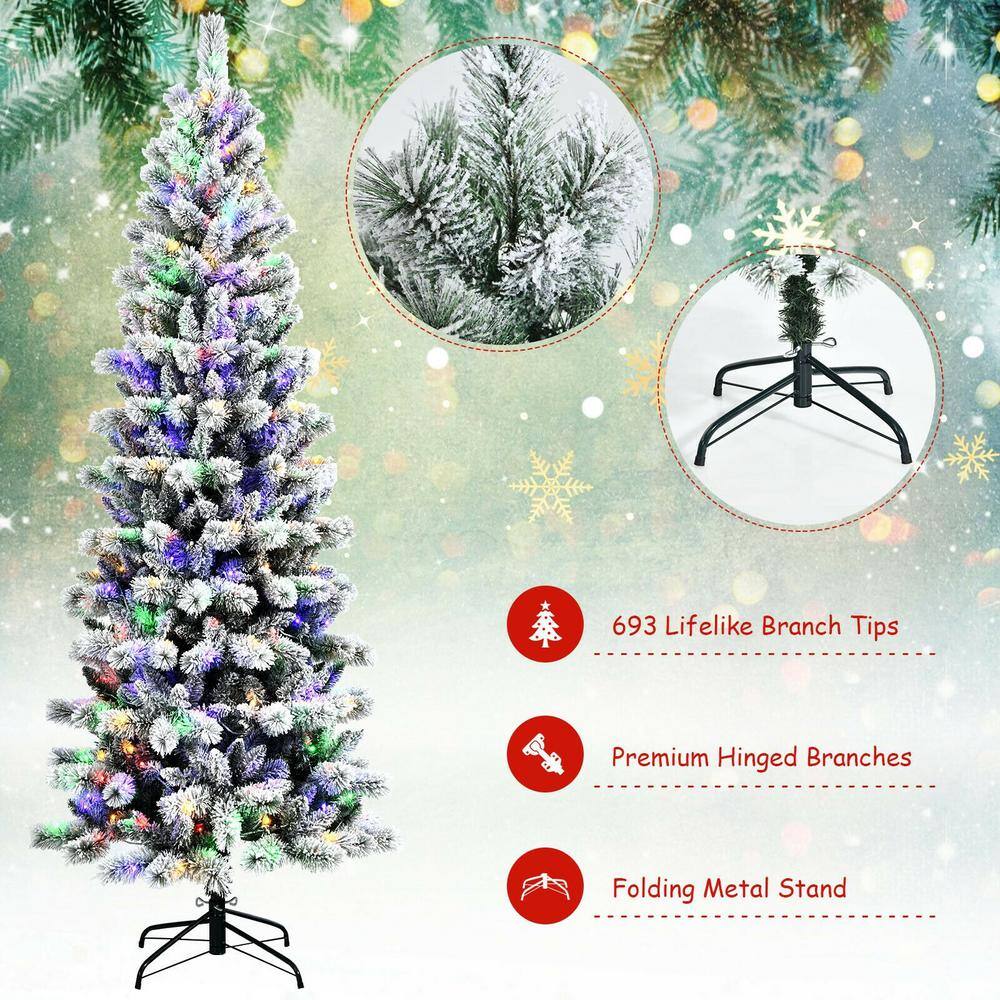 7.5 ft Snow Flocked Pine Christmas Tree with Multicolor LED Lights