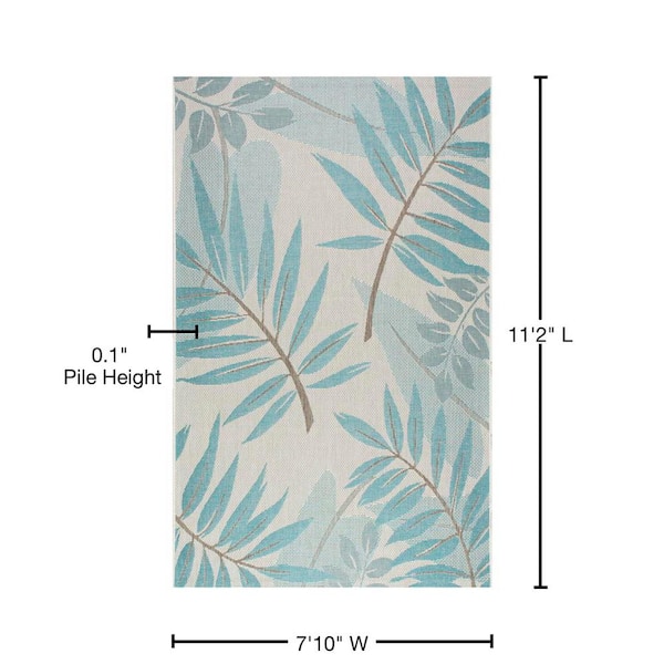 8’ X 11’ Gray And Blue Leaves Indoor Outdoor Area Rug 8’ X 11’ Gray And Blue Leaves Indoor Outdoor Area Rug