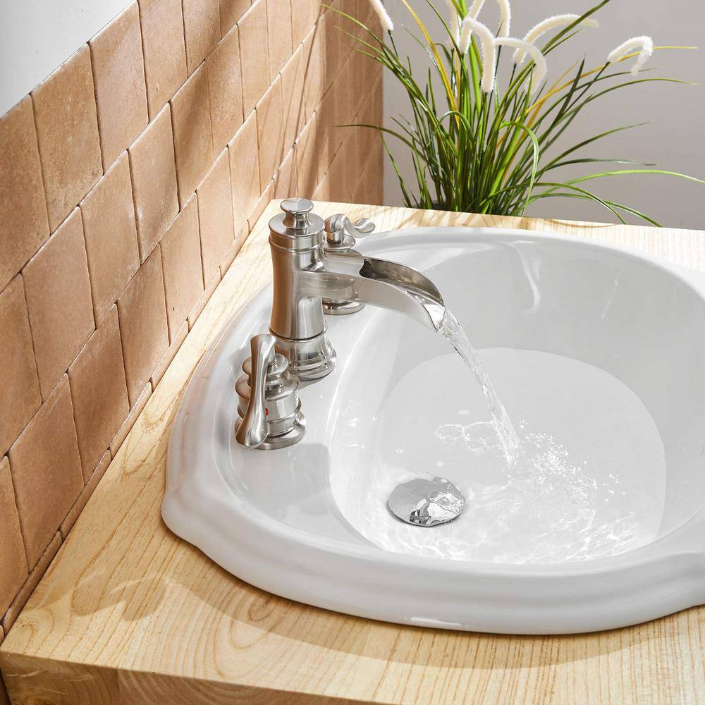 Brushed Nickel 2-Handle Widespread Bathroom Faucet with Drain Assembly