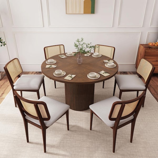 ATHMILE Walnut Wood 47.24 in. Pedestal Dining Table Seats 4 BND