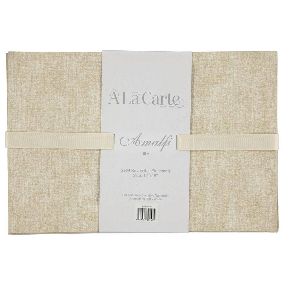 Linen to Natural Faux Leather Reversible Rectangular Placemats Set of 4