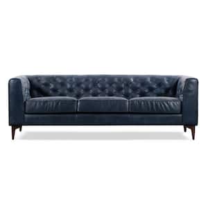 Essex 89 in. Midnight Blue Leather 3 Seats Sofa