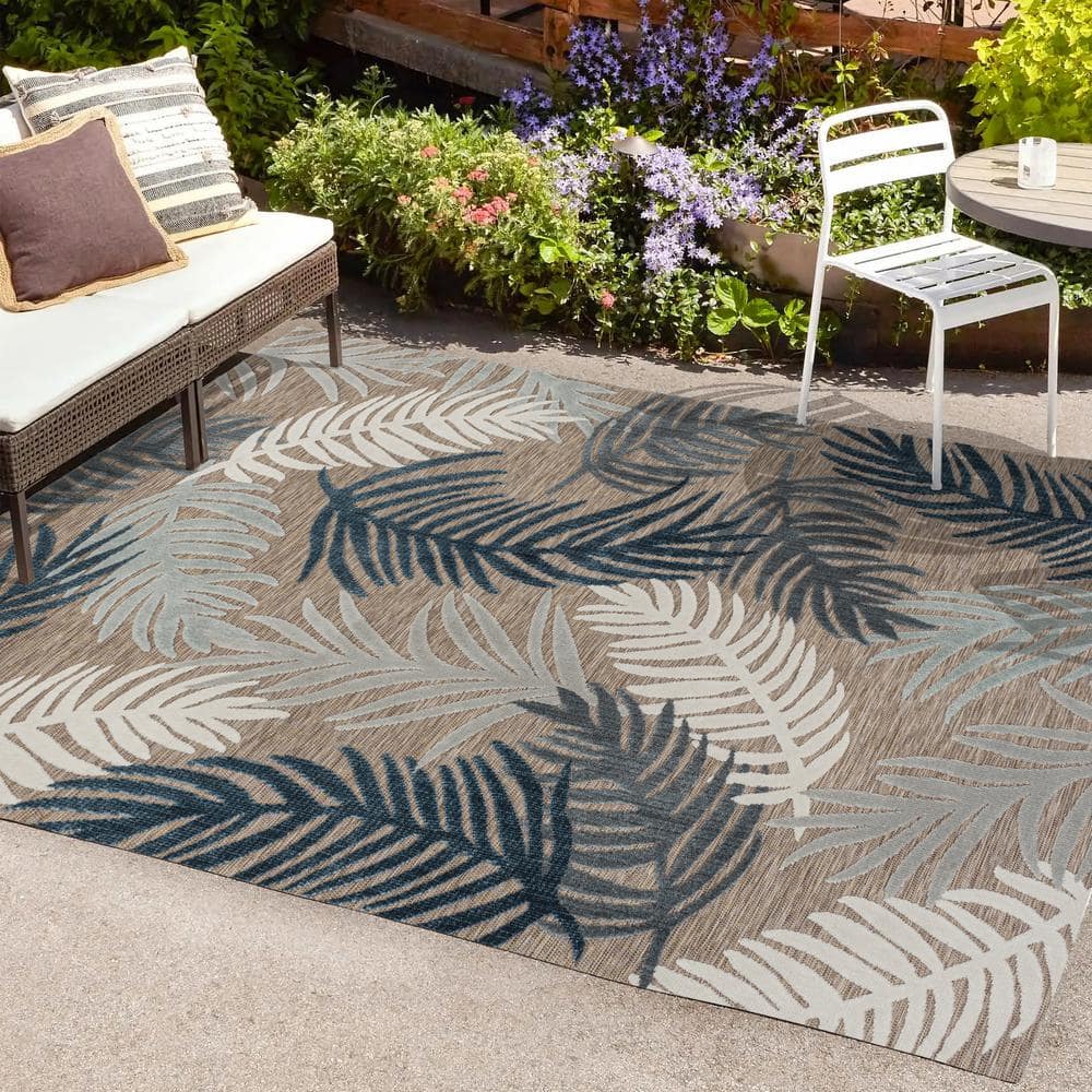 JONATHAN Y Montego High-Low Tropical Palm Brown/Navy/Ivory 2 ft. x 8 ft.  Indoor/Outdoor Area Rug HWC101B-28 - The Home Depot