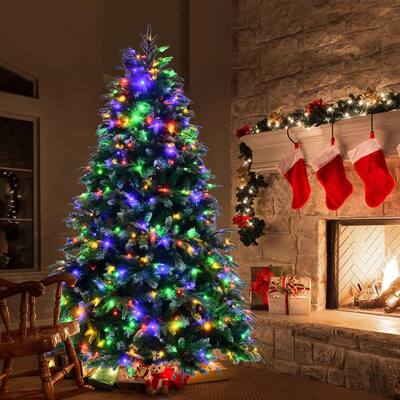 7 ft. Pre-Lit Artificial Christmas Tree Hinged Xmas Tree with 11 Flash Modes