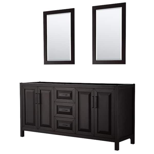 Wyndham Collection Daria 71 in. W x 21.5 in. D x 35 in. H Double Bath Vanity Cabinet without Top in Dark Espresso with 24 in. Mirrors