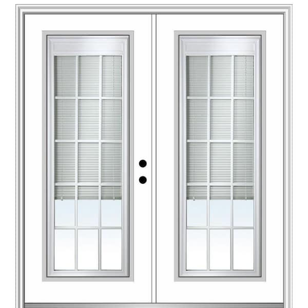 MMI Door 72 in. x 80 in. Internal Blinds and Grilles Left-Hand Full Lite Clear Low-E Primed Fiberglass Smooth Prehung Front Door