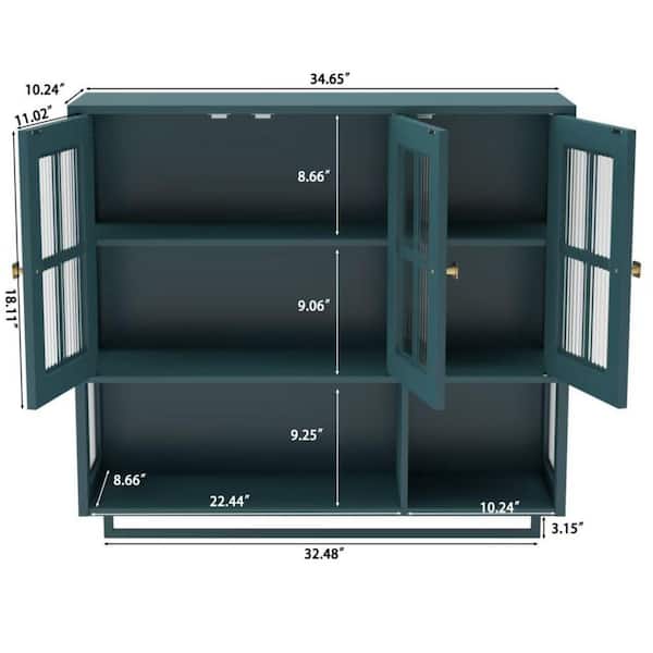 34.65 in. W x 32.48 in. H Rectangular Dark Green Wood Surface Mount Medicine Cabinet without Mirror