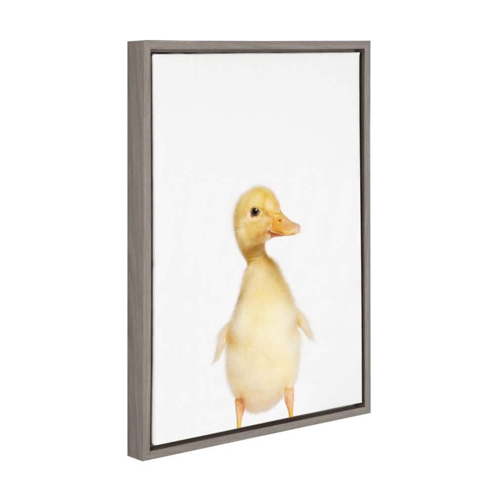 Gray Framed Canvas Print of Baby Duck for Nursery, 18" x 24"