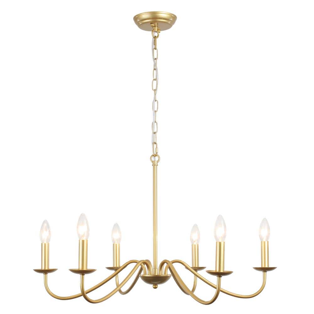 6-Light Painted Gold Farmhouse Candle Style Rustic Chandelier for Kitchen I