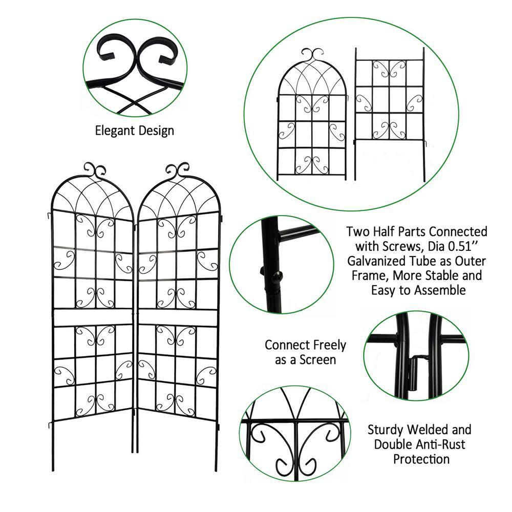 71" Black Metal Garden Trellis Screen for Climbing Plants, 4 Pack