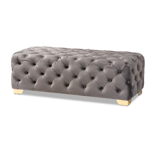Baxton Studio Avara Gray and Gold Bench Ottoman