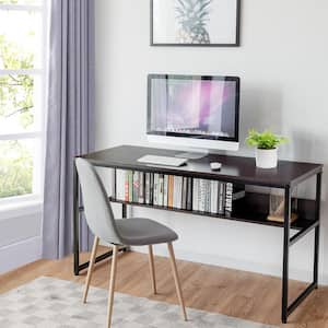 55 in. Rectangle Coffee Wood Computer Desk with Bookshelf